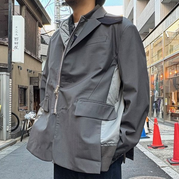 sacai(サカイ) 23AWSuiting x Nylon Twill Jacketシューティングナイロンツイルドッキングジャケット グレー サイズ  1(オーバーサイズ)｜【公式】カインドオルオンライン ブランド古着・中古通販【kindal】