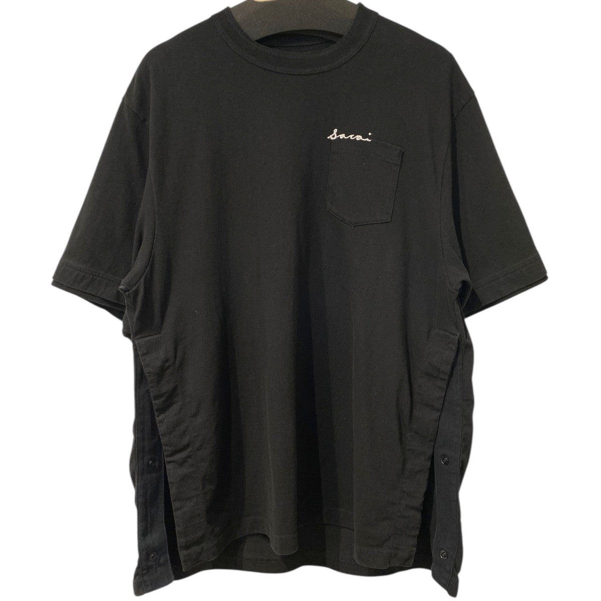 22SSCotton Twill T-Shirtロゴ刺繍切替ドッキングコットンツイルTシャツ サイドスナップボタン