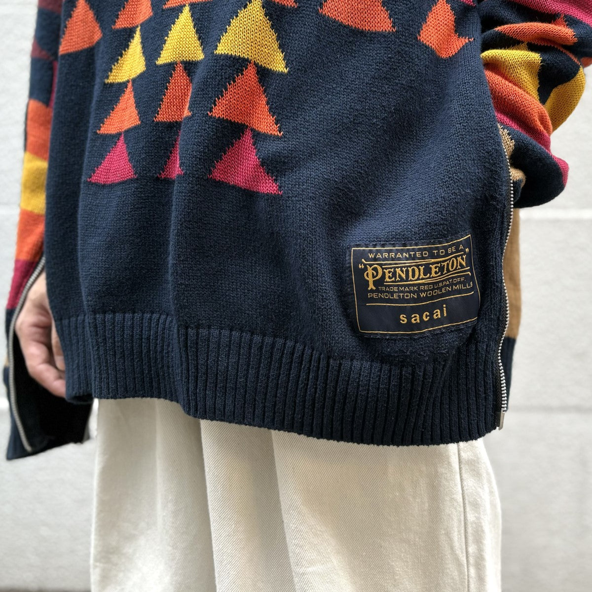sacai PENDLETON 19AWPULLOVER SWEATER SIDE ZIPサイドジップデザインニットセーター 古着・中古-2枚目のアイテム画像