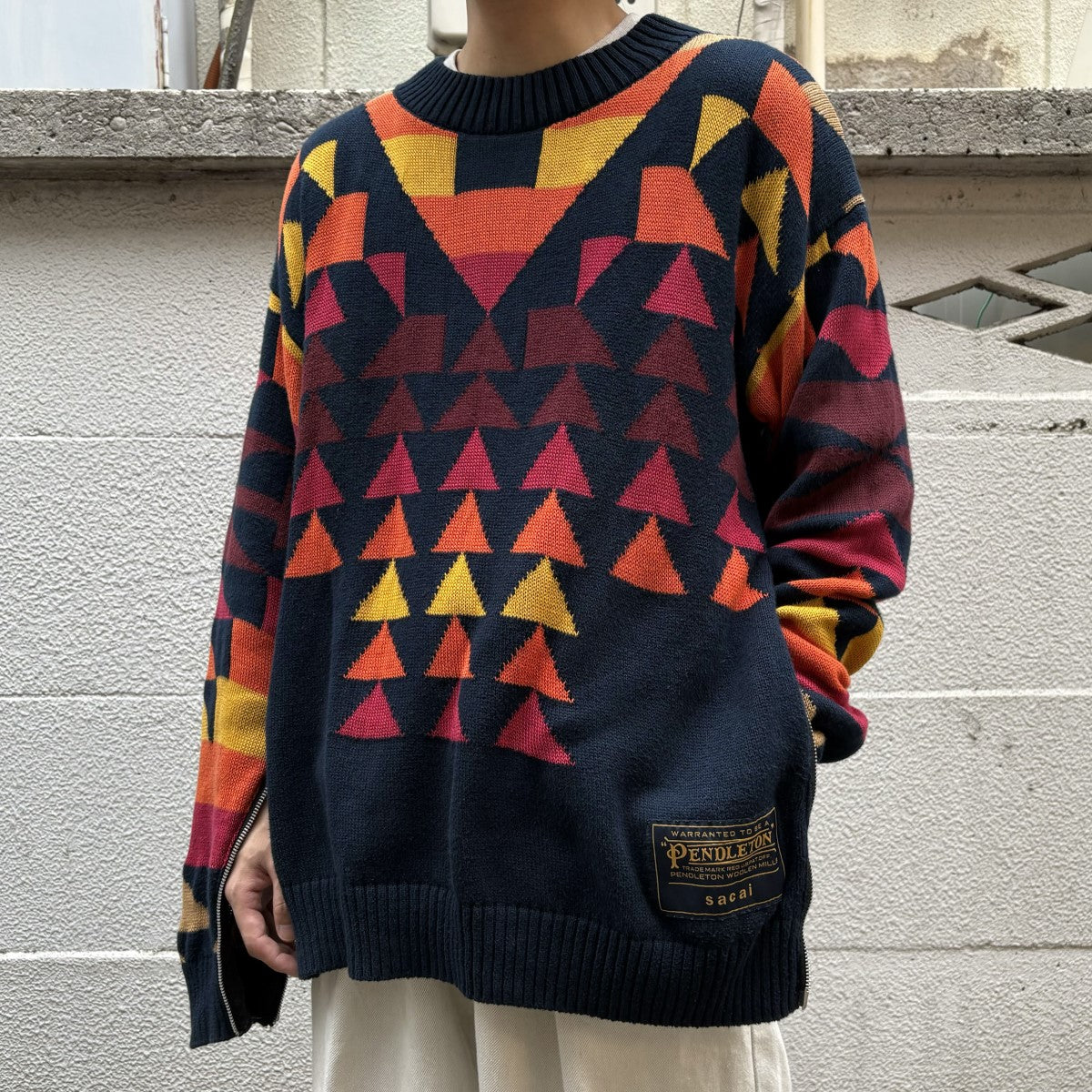 sacai PENDLETON 19AWPULLOVER SWEATER SIDE ZIPサイドジップデザインニットセーター 古着・中古-3枚目のアイテム画像