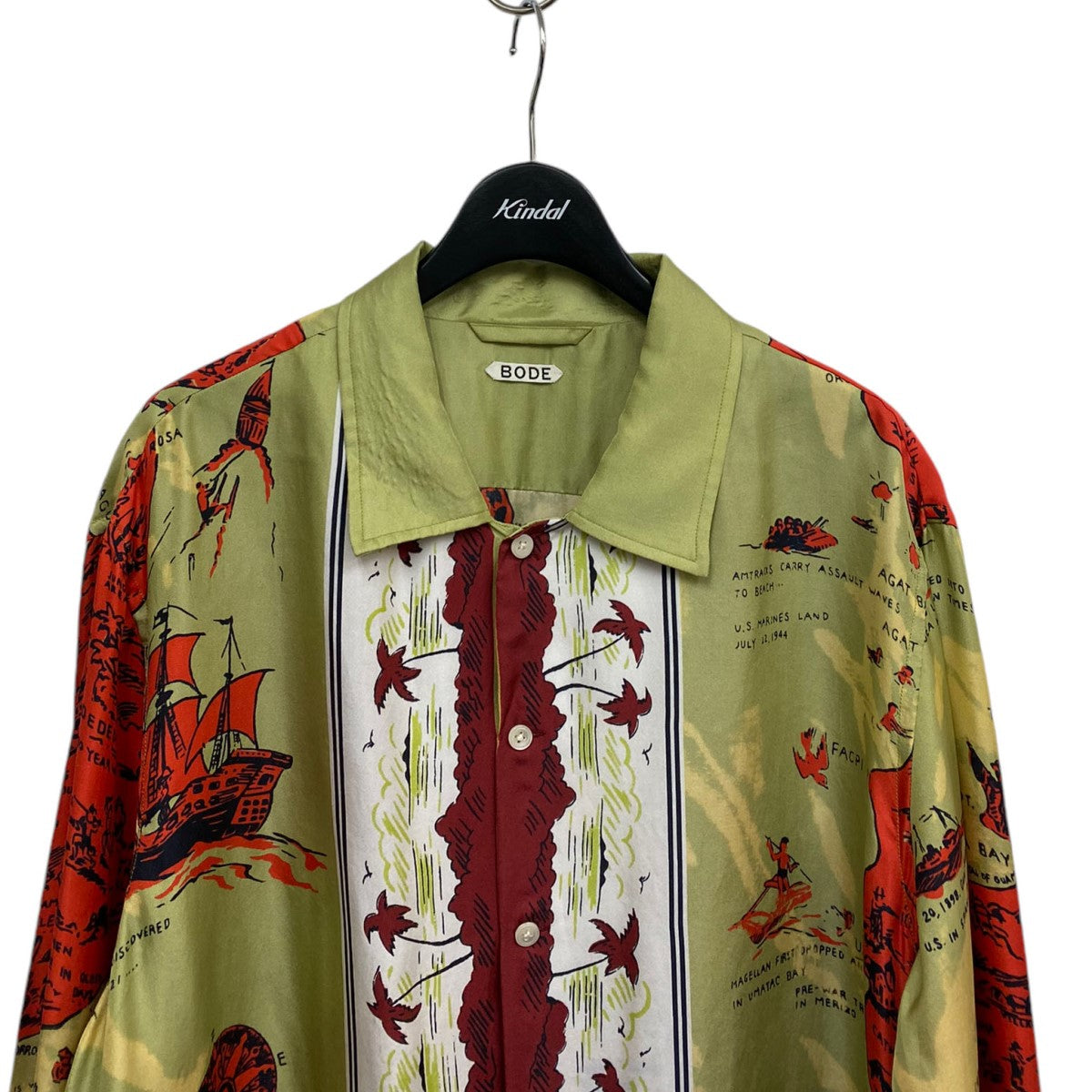 【モード系古着】唯一無二 イタリア製 シルク 総柄シャツ レトロ ブラウンXL BODE(ボーディ) 23AWGUAM LS SHIRT総柄SILKシルクアロハシャツ