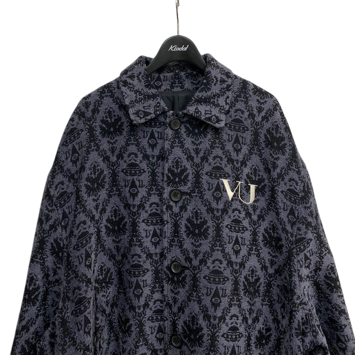 UNDERCOVER VALENTINO 19AWJQBIGステンカラーCT 総柄ジャガードサイドZIPオーバーサイズコート 古着・中古-4枚目のアイテム画像
