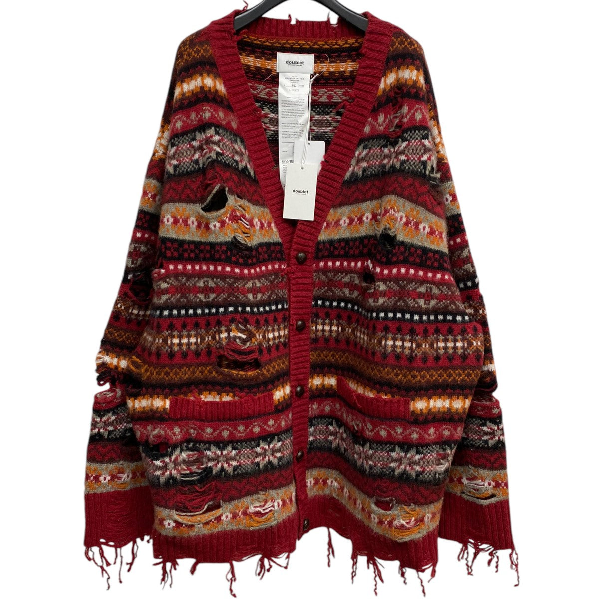 doublet 24AWOversized Fair-isle Cardiganオーバーサイズニットカットオフカーディガン 古着・中古-1枚目のアイテム画像