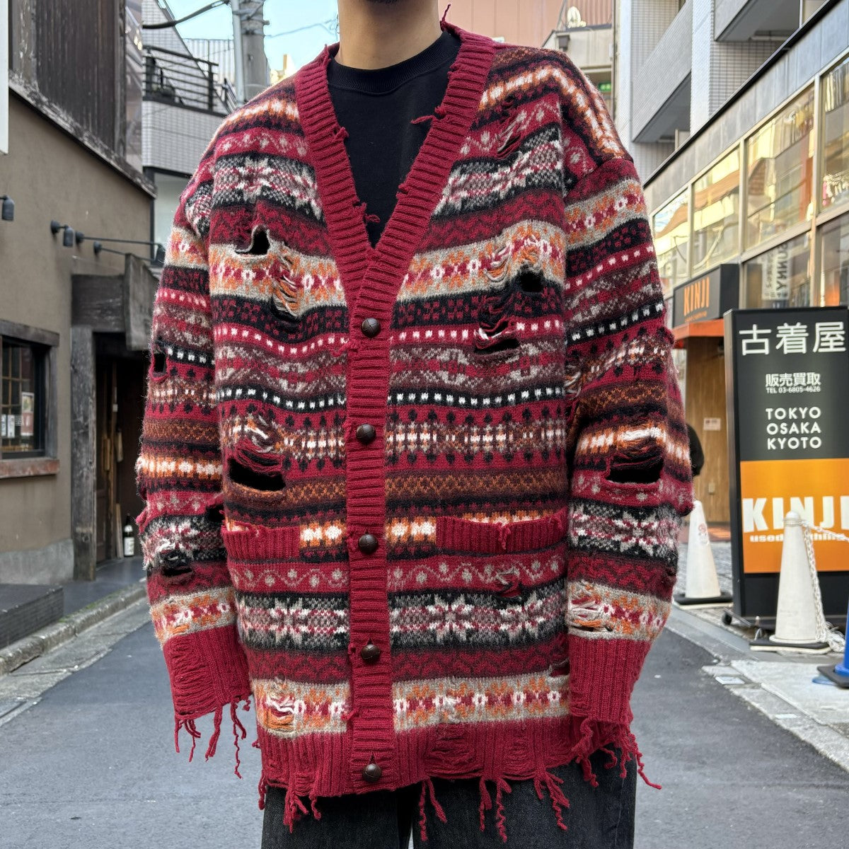doublet 24AWOversized Fair-isle Cardiganオーバーサイズニットカットオフカーディガン 古着・中古-2枚目のアイテム画像