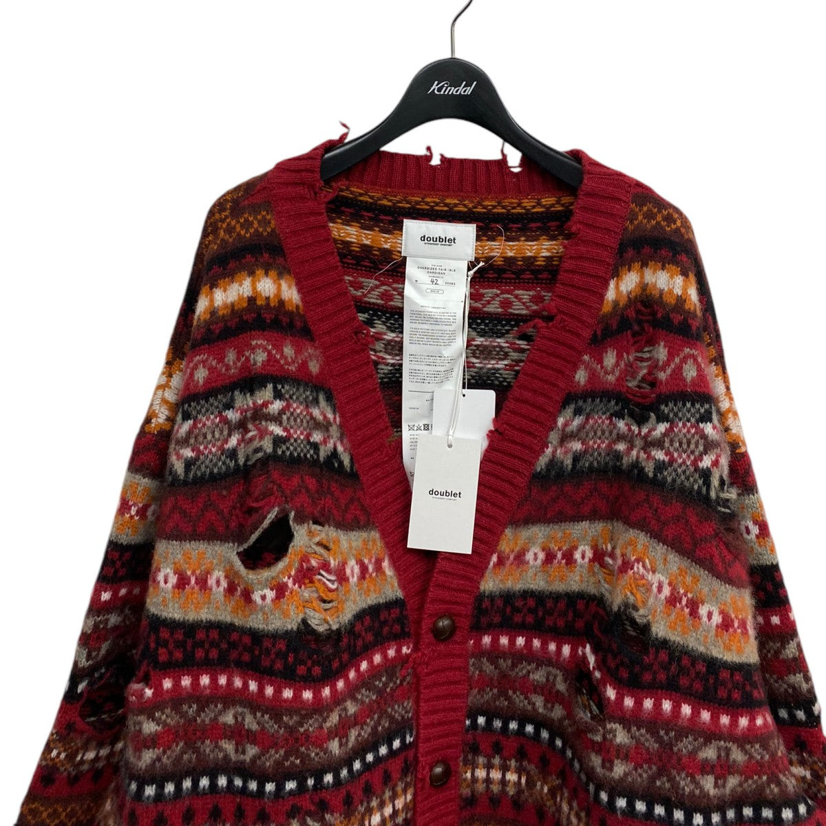 doublet 24AWOversized Fair-isle Cardiganオーバーサイズニットカットオフカーディガン 古着・中古-4枚目のアイテム画像