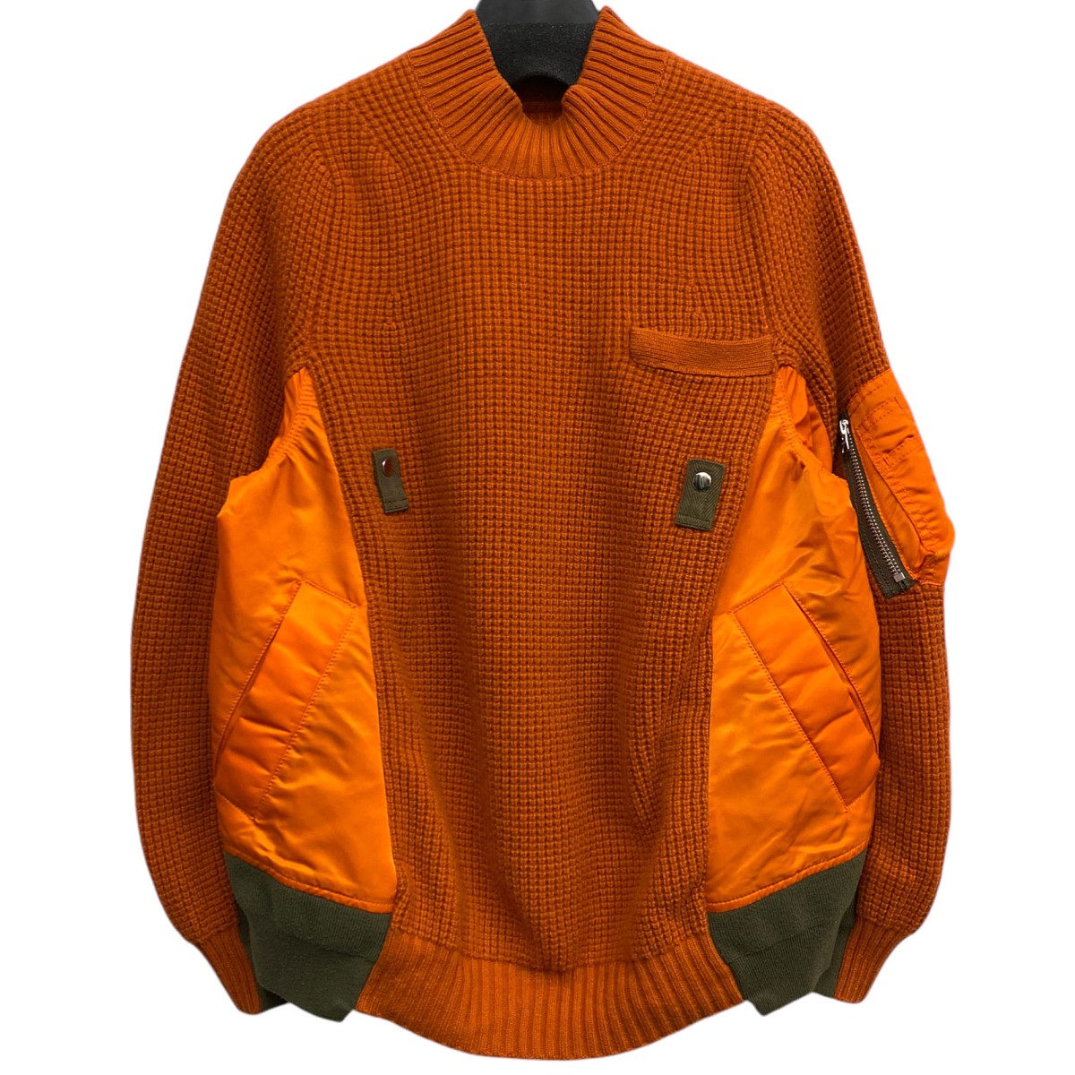 sacai Nylon Twill x Wool Knit Pulloverニット×MA-1ドッキング再構築ニット 古着・中古-1枚目のアイテム画像
