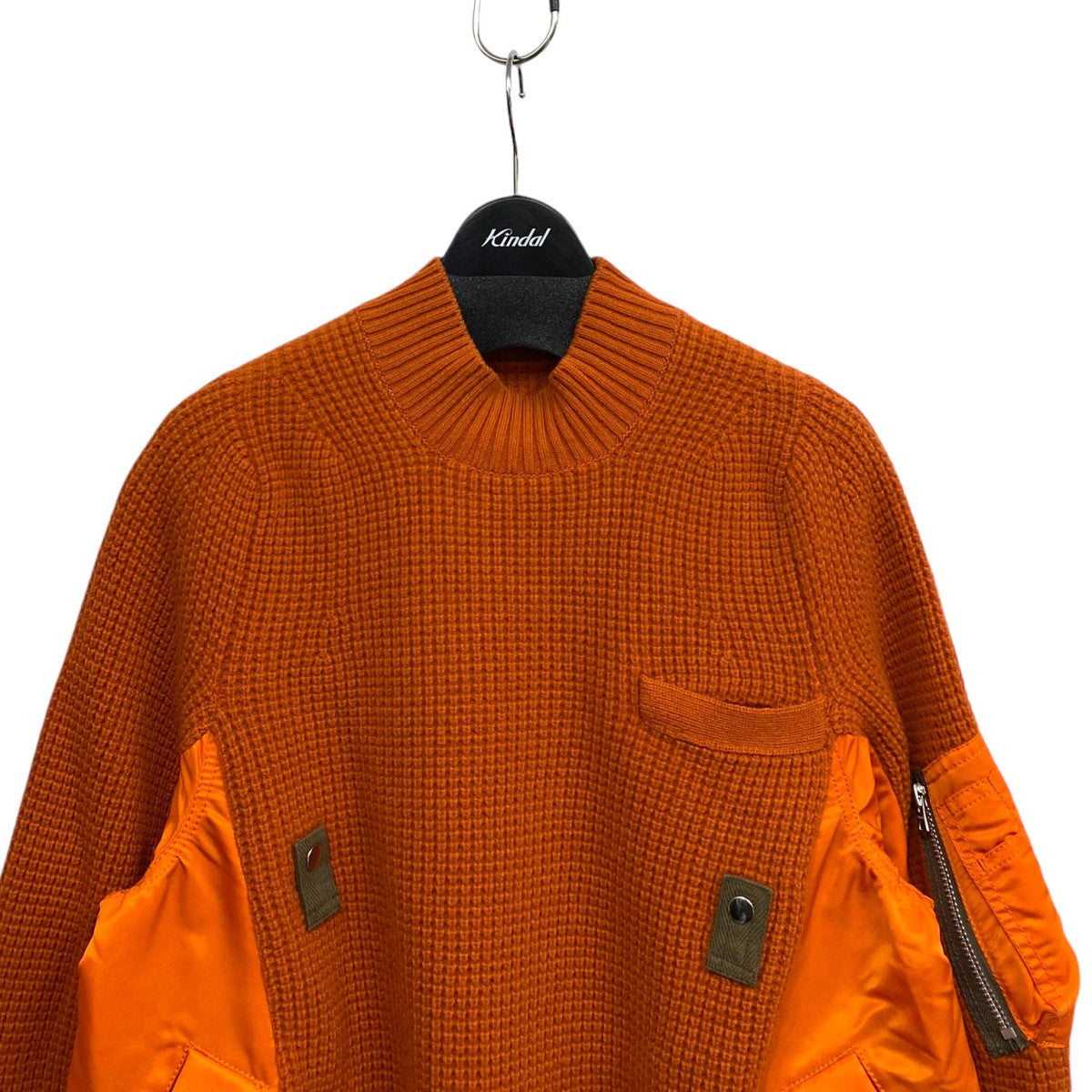 sacai Nylon Twill x Wool Knit Pulloverニット×MA-1ドッキング再構築ニット 古着・中古-4枚目のアイテム画像