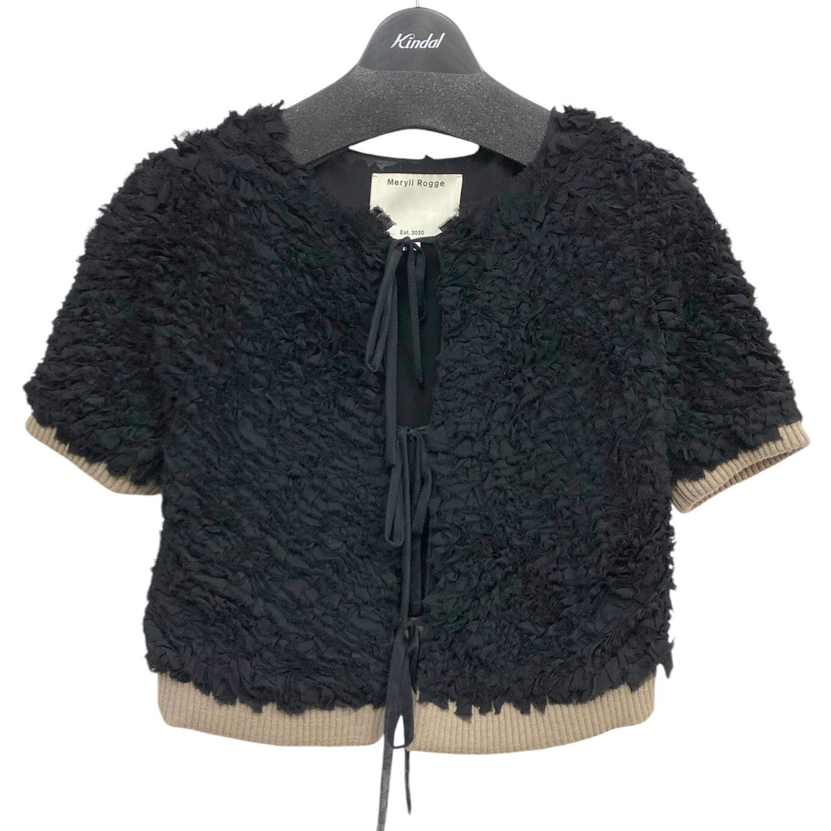 【値下げ】Meryll Rogge 23AW Ruffle Chiffon Short Sleeve Topデザイントップス半袖カーディガン ブラック サイズ：XS (下北沢店) Meryll Rogge(メリル ロッゲ) 23AWRuffle Chiffon Short Sleeve