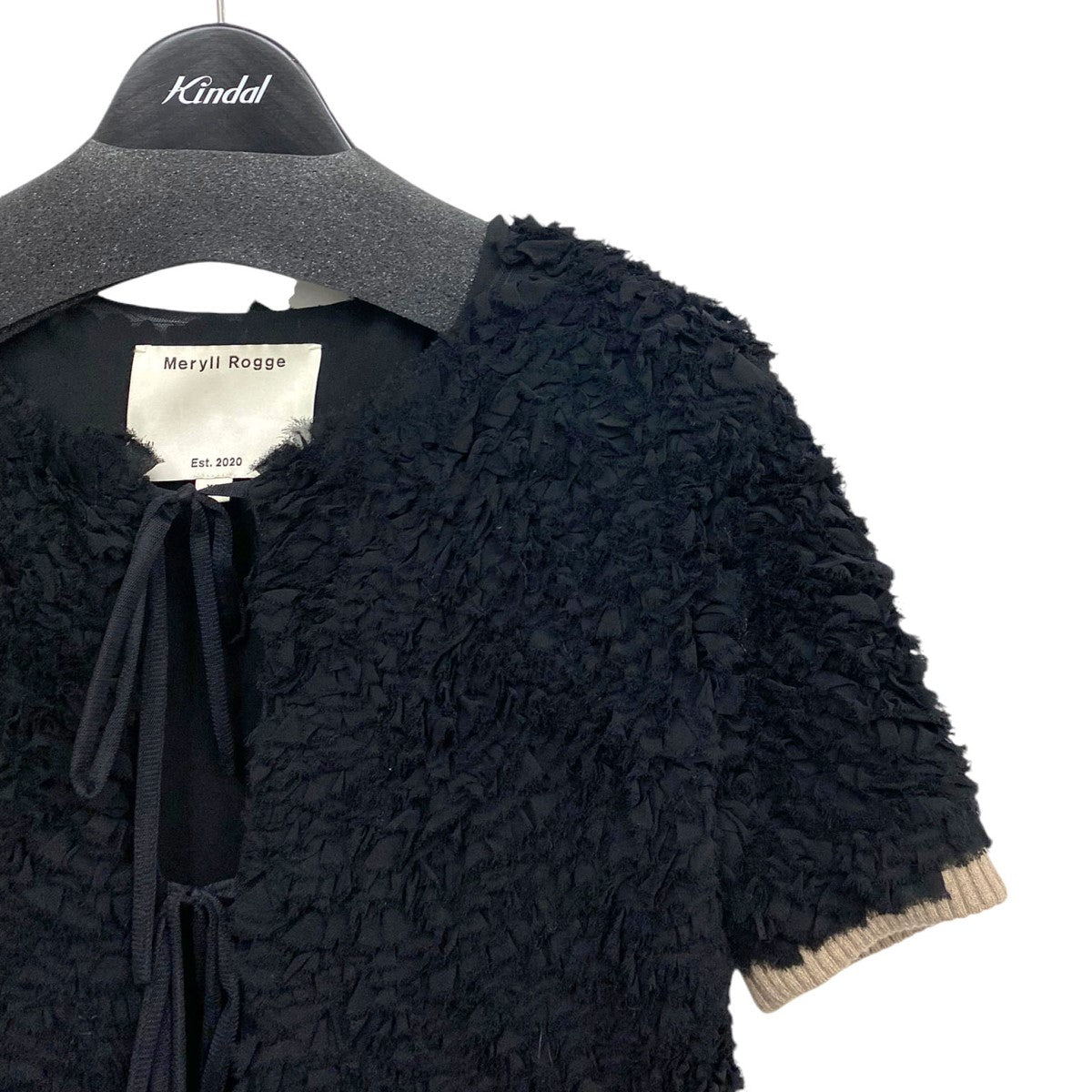23AWRuffle Chiffon Short Sleeve Topデザイントップス半袖カーディガン