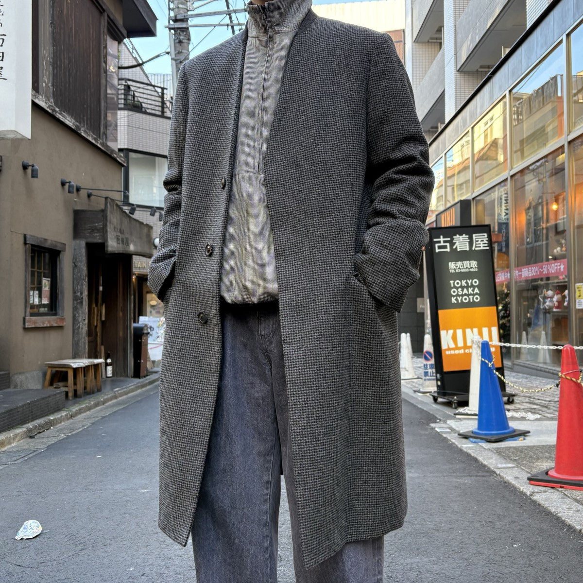 20AWグレンチェックノーカラーコート