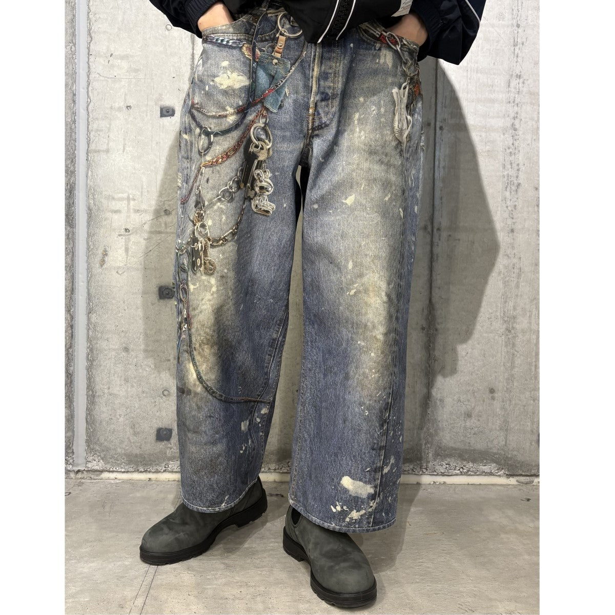 24SSFN-MN-TROU001020トロンプルイユキーチェーンプリントバギーデニムパンツLoose Fit Trousers 1981M転写プリント