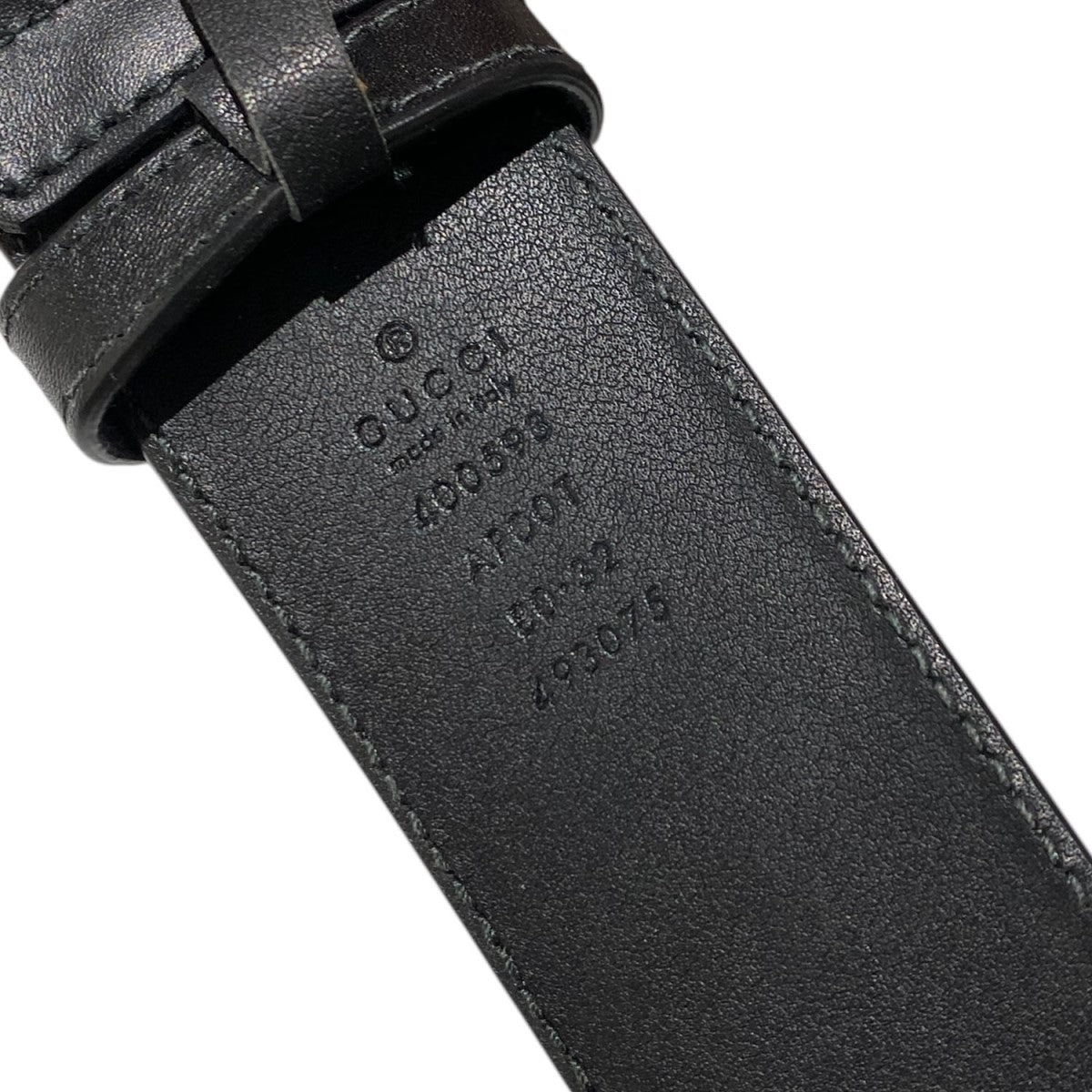 【GUCCI】GGマーモント ブラックレザーベルト 80/32 GGマーモント〕シャイニーバックル レザー ベルトブラック