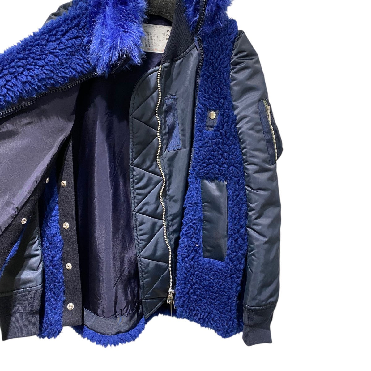 sacai Faux Shearling x Nylon Twill BlousonファーMA-1 BOMBERボンバードッキングジャケット 古着・中古-4枚目のアイテム画像