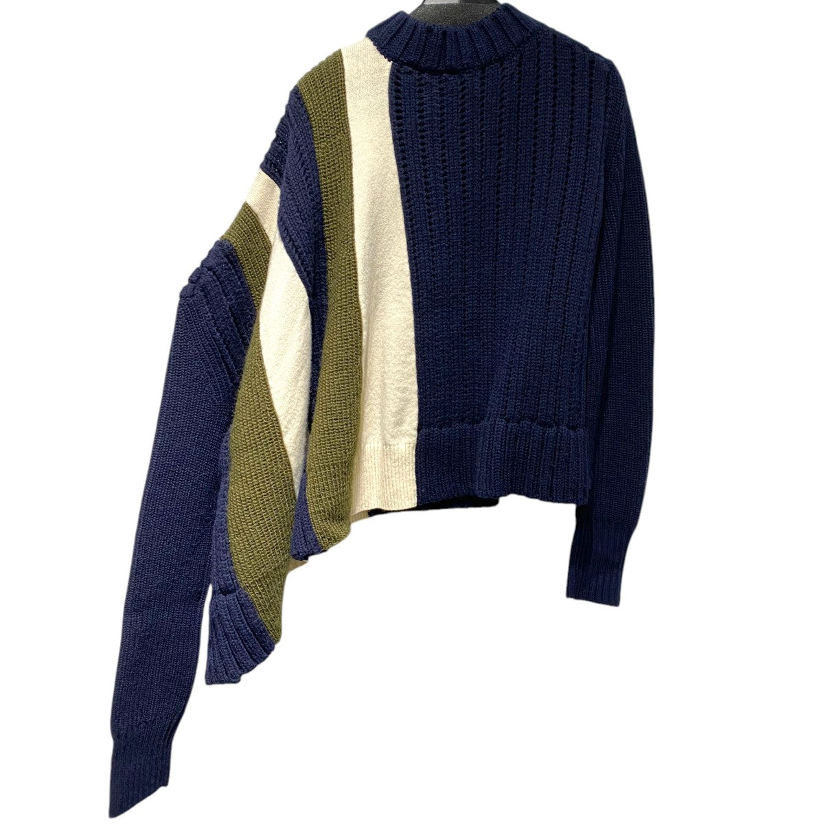 sacai 20AWアシンメトリー変形ウール切替ニットセーター 古着・中古-2枚目のアイテム画像