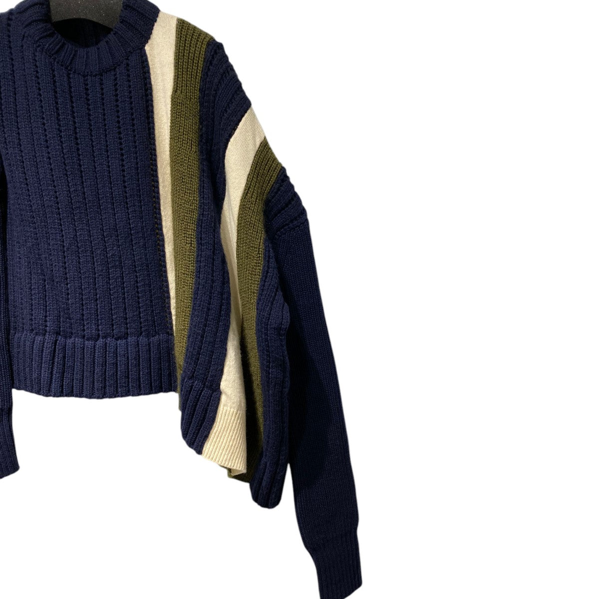 sacai 20AWアシンメトリー変形ウール切替ニットセーター 古着・中古-3枚目のアイテム画像