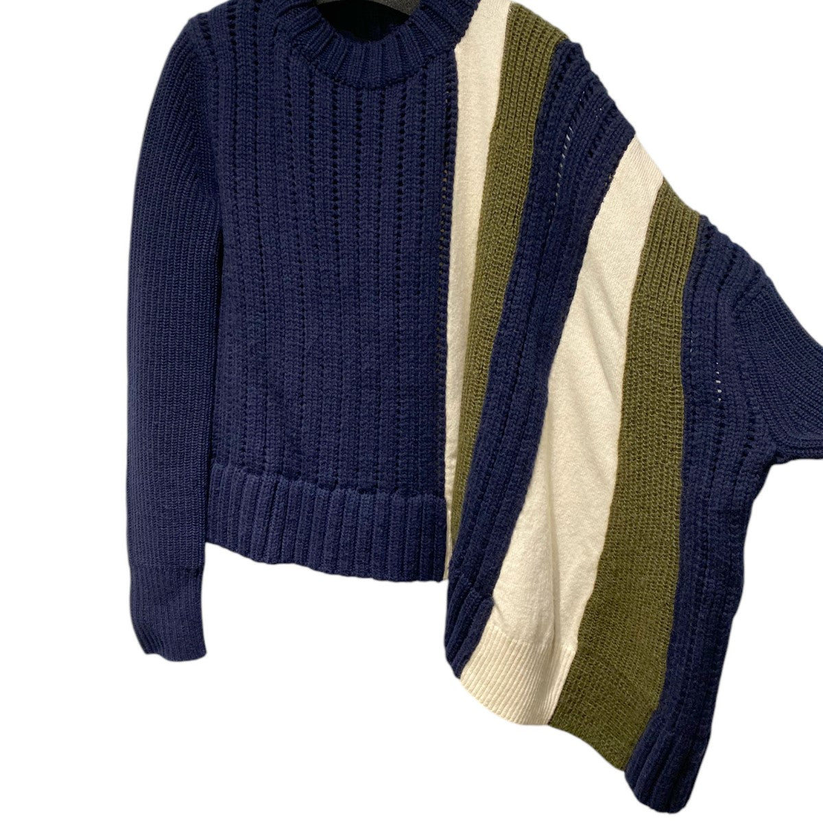 sacai 20AWアシンメトリー変形ウール切替ニットセーター 古着・中古-4枚目のアイテム画像