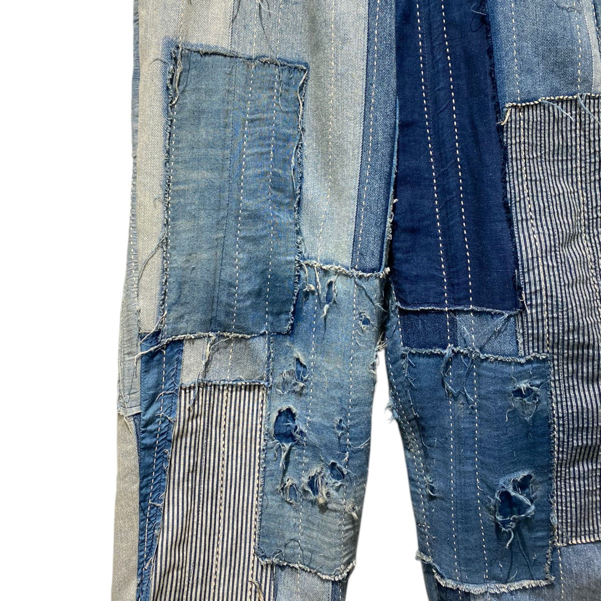 Distressed Denim Pleated Trousers再構築リメイクパッチワークデニムパンツ