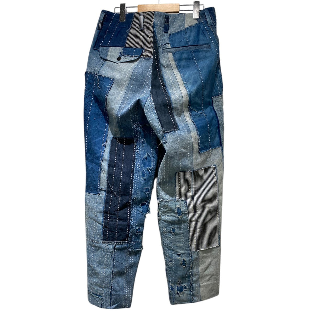Distressed Denim Pleated Trousers再構築リメイクパッチワークデニムパンツ
