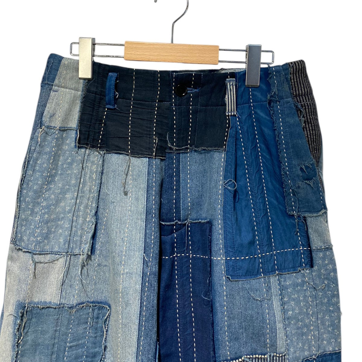 Distressed Denim Pleated Trousers再構築リメイクパッチワークデニムパンツ