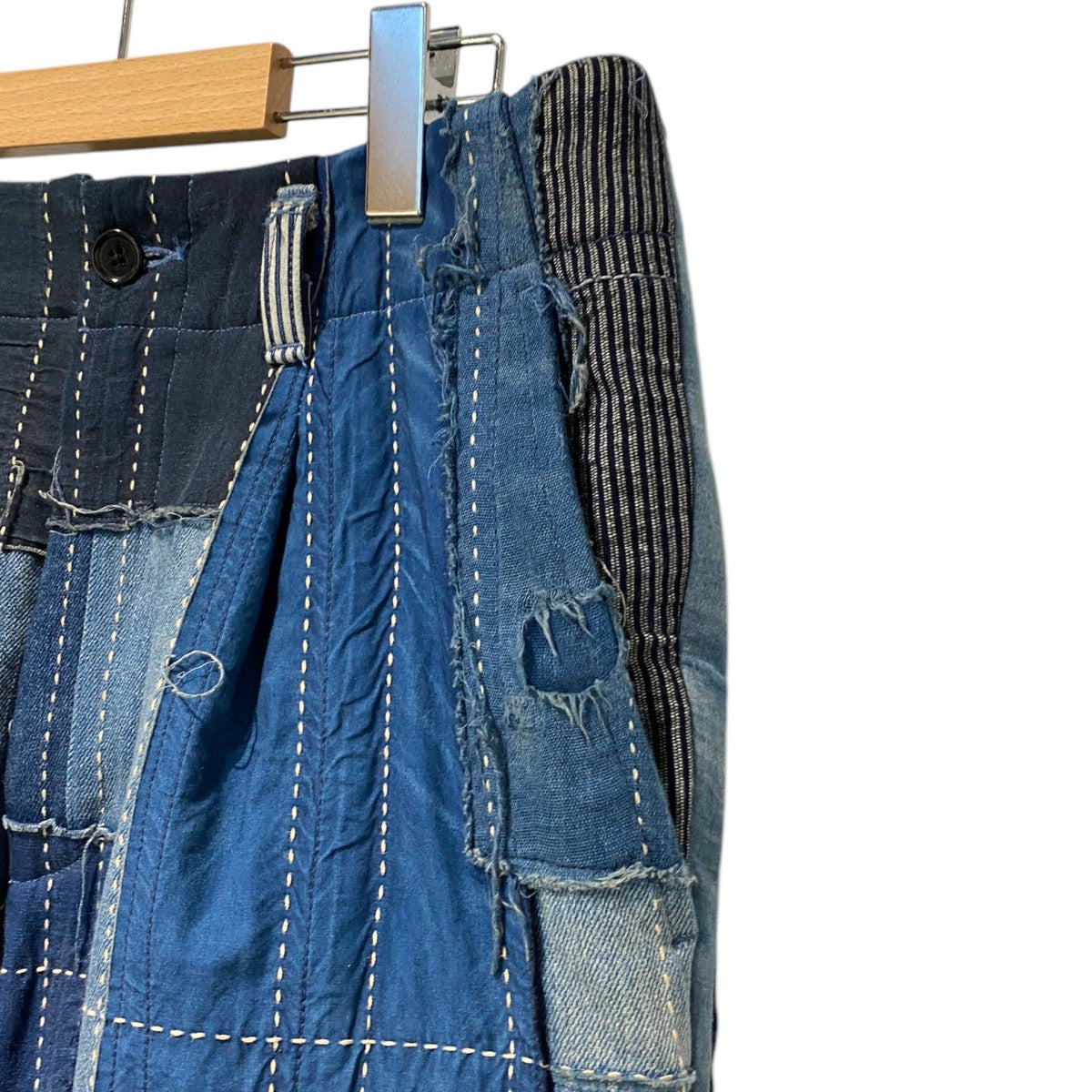 Distressed Denim Pleated Trousers再構築リメイクパッチワークデニムパンツ