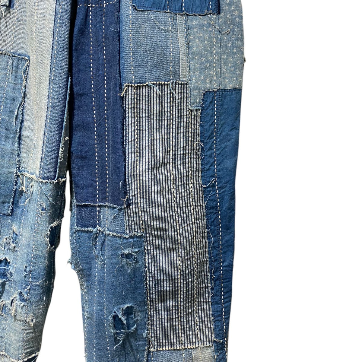 Distressed Denim Pleated Trousers再構築リメイクパッチワークデニムパンツ