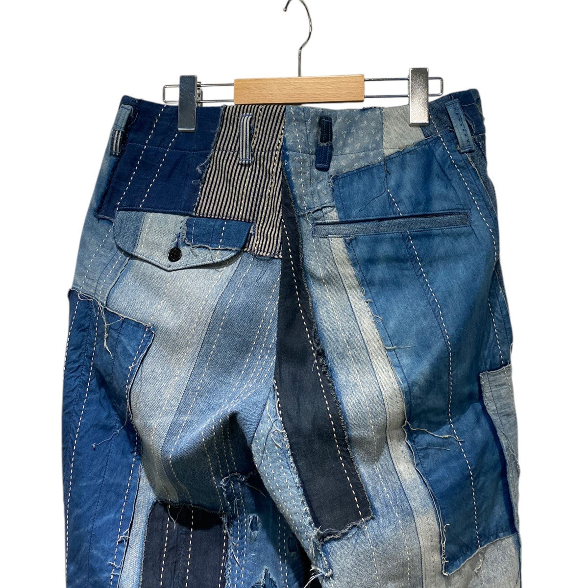 Distressed Denim Pleated Trousers再構築リメイクパッチワークデニムパンツ