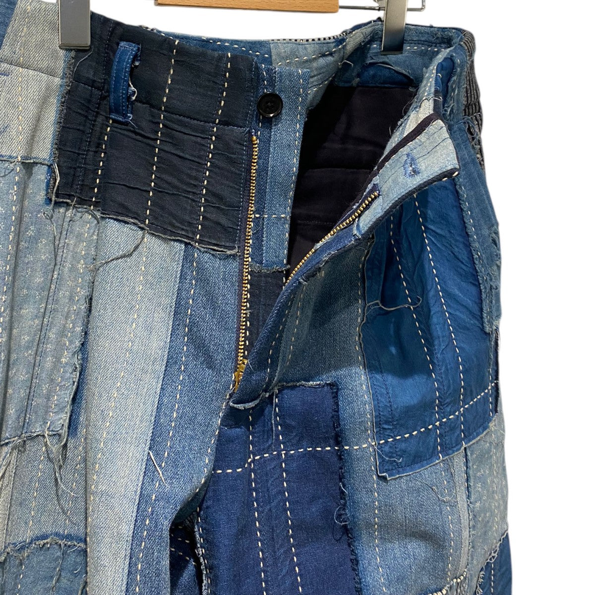 Distressed Denim Pleated Trousers再構築リメイクパッチワークデニムパンツ