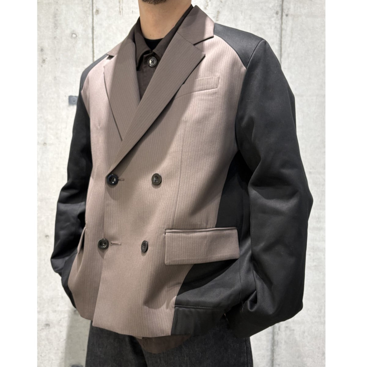 sacai(サカイ) 25SSDoeskin Mix Jacketドッキングジャケット ブラック 