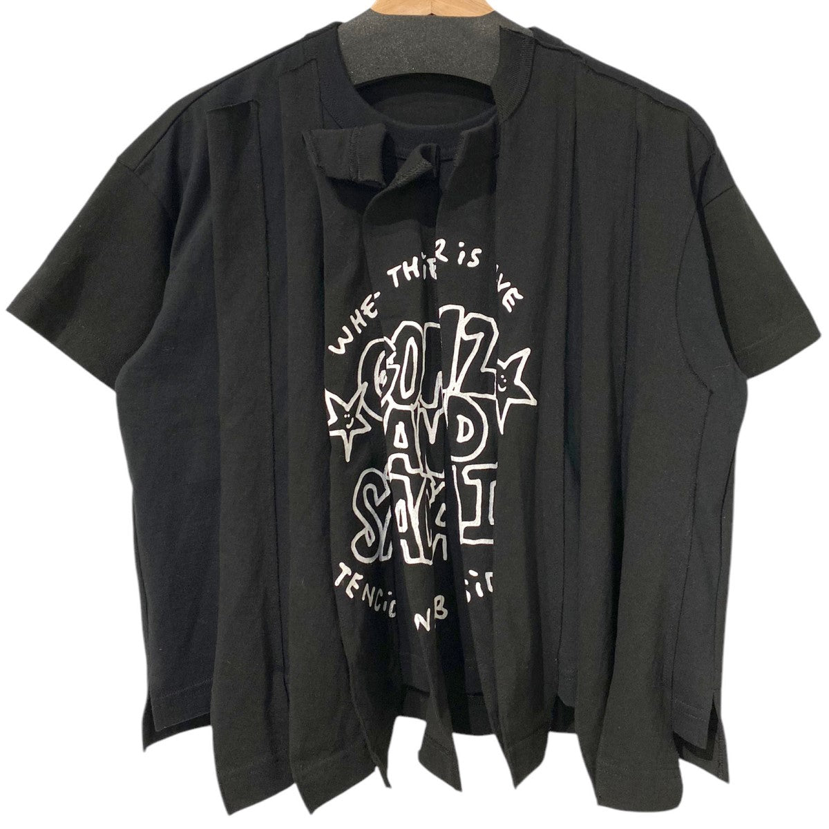 sacai×Mark Gonzales 24AWGonz Print T-Shirt Pleatedゴンズプリーツ再構築Tシャツ 古着・中古-1枚目のアイテム画像