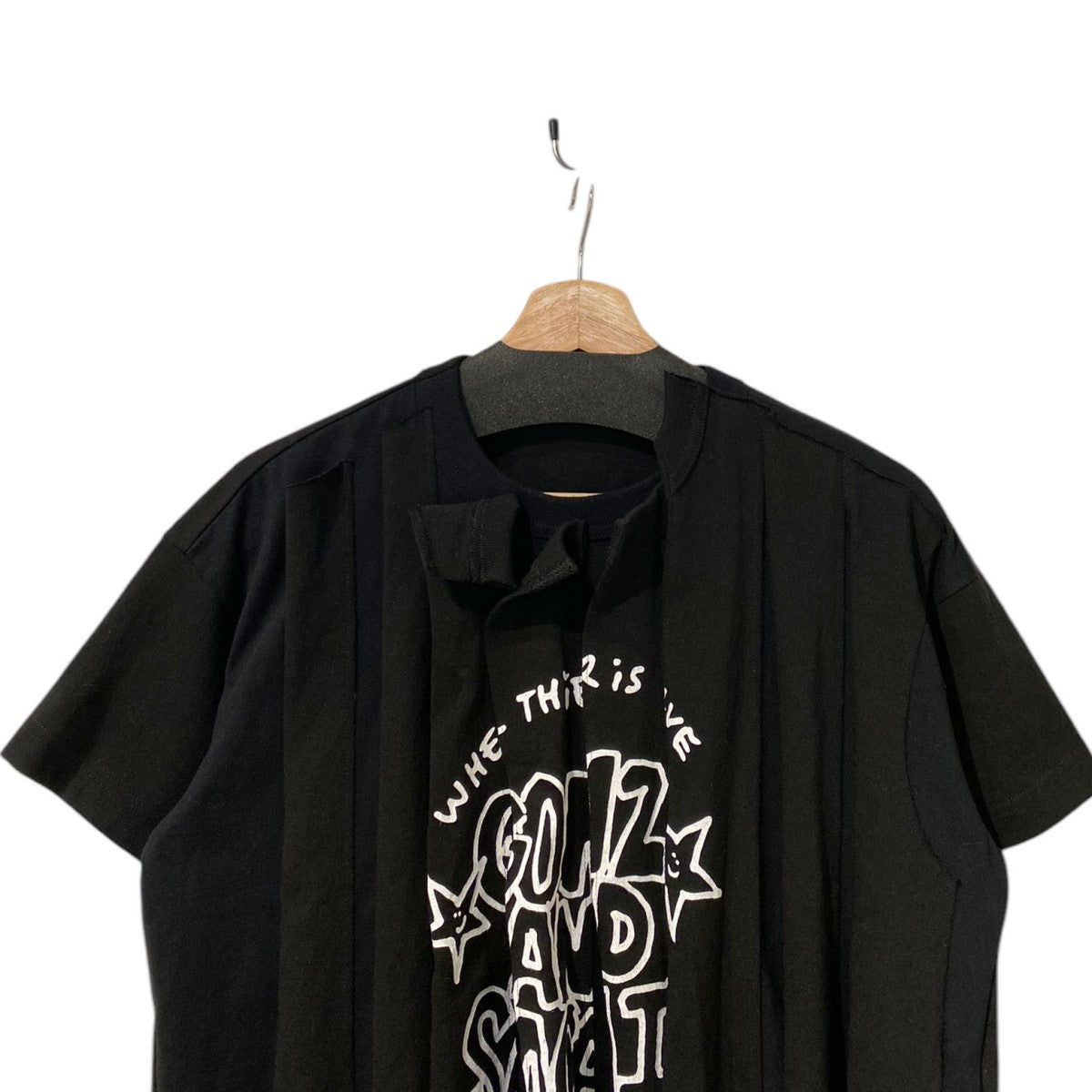 sacai×Mark Gonzales 24AWGonz Print T-Shirt Pleatedゴンズプリーツ再構築Tシャツ 古着・中古-3枚目のアイテム画像