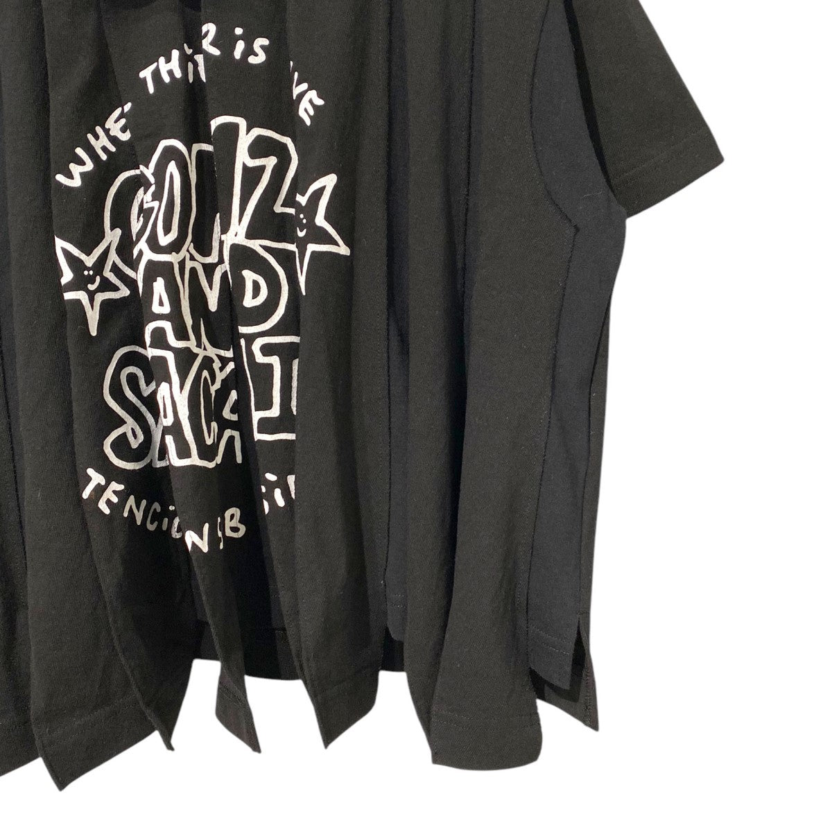 sacai×Mark Gonzales 24AWGonz Print T-Shirt Pleatedゴンズプリーツ再構築Tシャツ 古着・中古-4枚目のアイテム画像