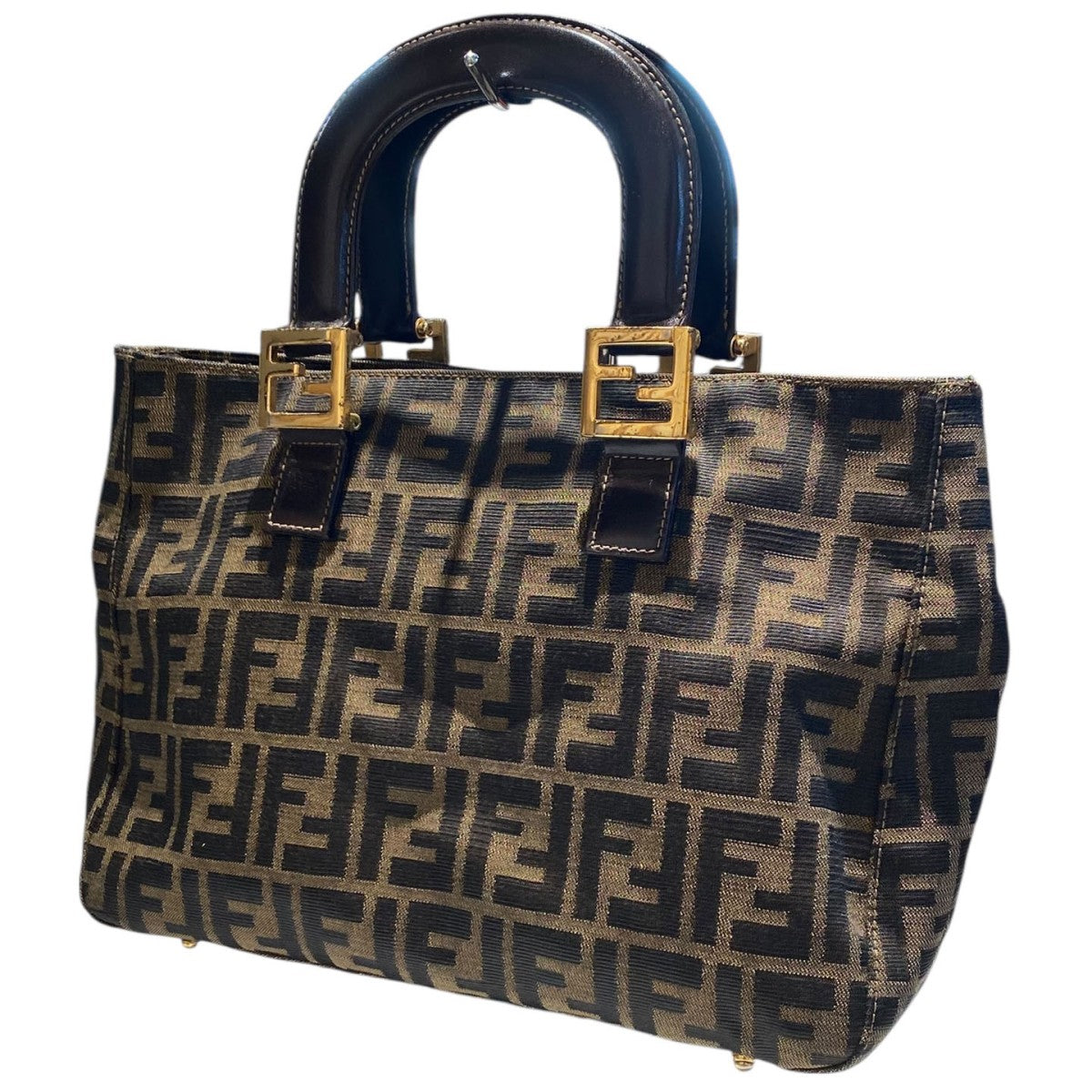 正規品☆フェンディ ズッカ柄 キャンバス レザー ミニトートバッグ ハンドバッグ FENDI(フェンディ) ズッカ柄ミニトートバッグ ブラウン サイズ