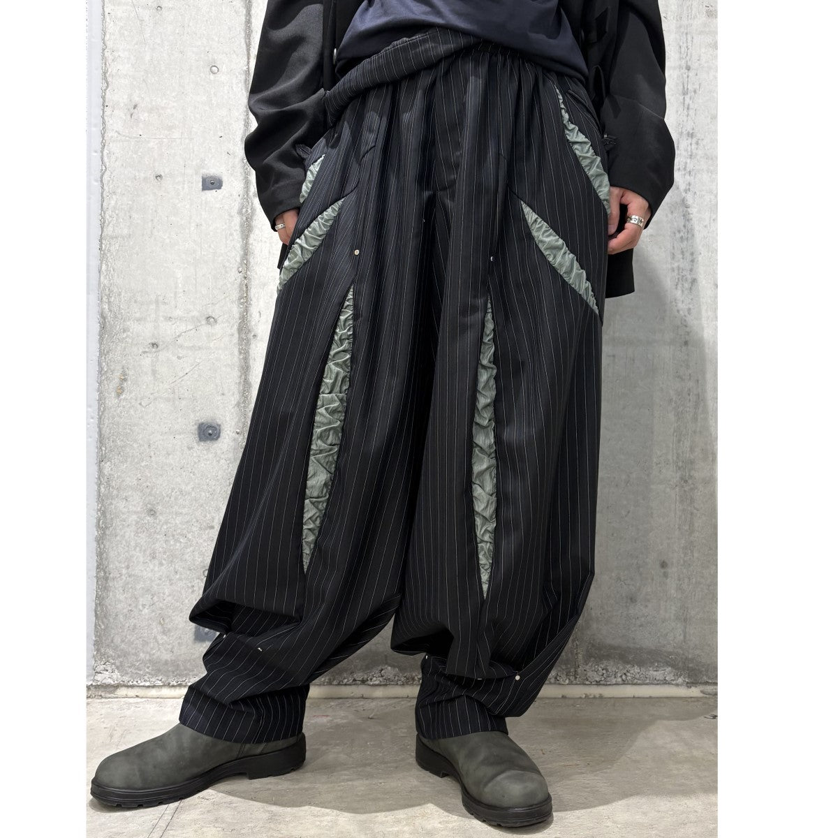 21SSAnthonis Trousersヴァージンウールワイドデザイン切替ストライプスラックスパンツ