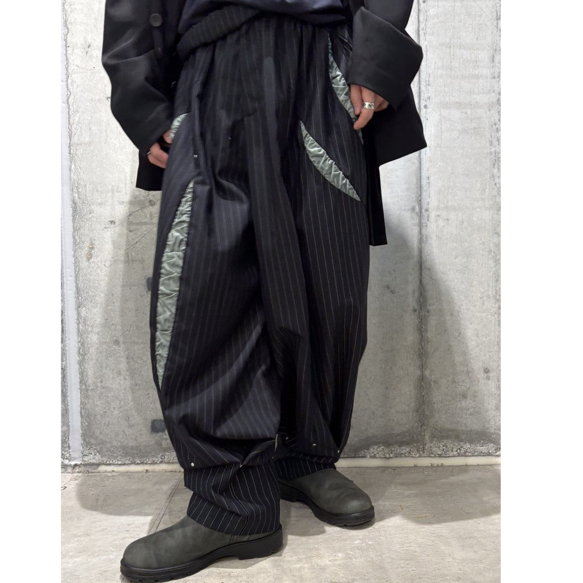 21SSAnthonis Trousersヴァージンウールワイドデザイン切替ストライプスラックスパンツ