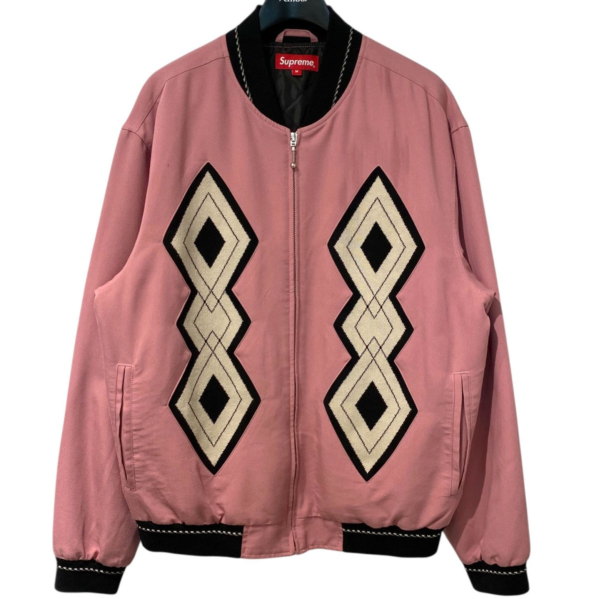 Supreme 18AWDiamond Rayon Bomber ダイヤモンドデザインZIPボンバージャケット 古着・中古-1枚目のアイテム画像