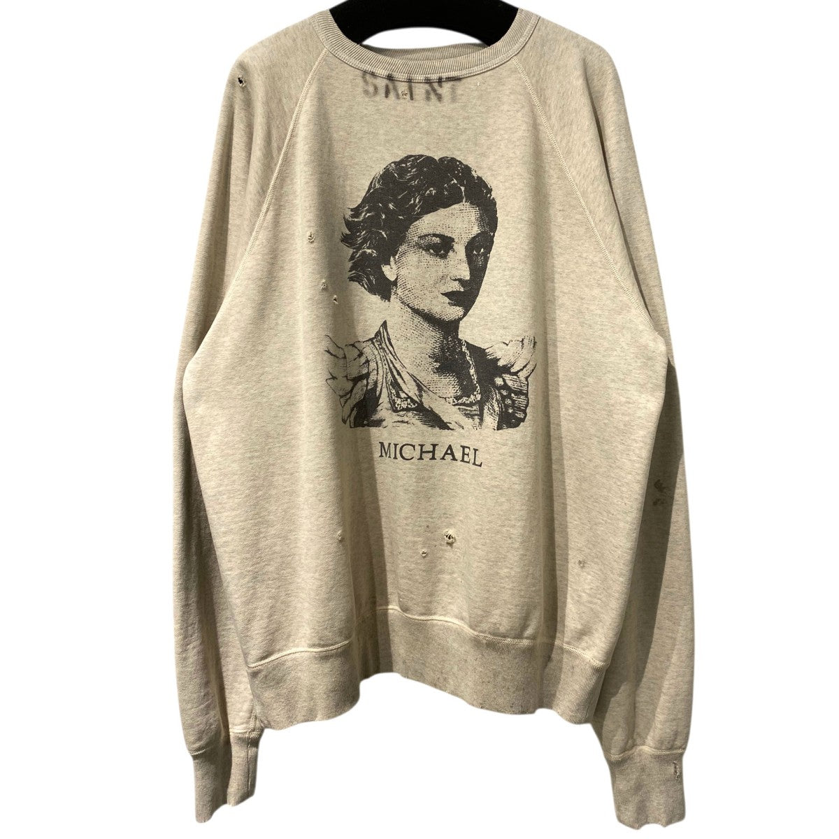 SAINT MICHAEL セントマイケル ダメージ加工スウェット トレーナー SAINT MICHAEL(セントマイケル) 21SSRaglan Sweat Shirt MICHAEL USED