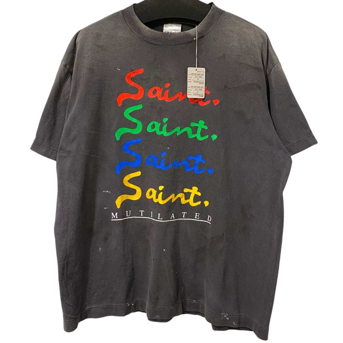 SAINT MICHAEL 25AWMULATED SS TEE USEDダメージ加工Tシャツ 古着・中古-1枚目のアイテム画像