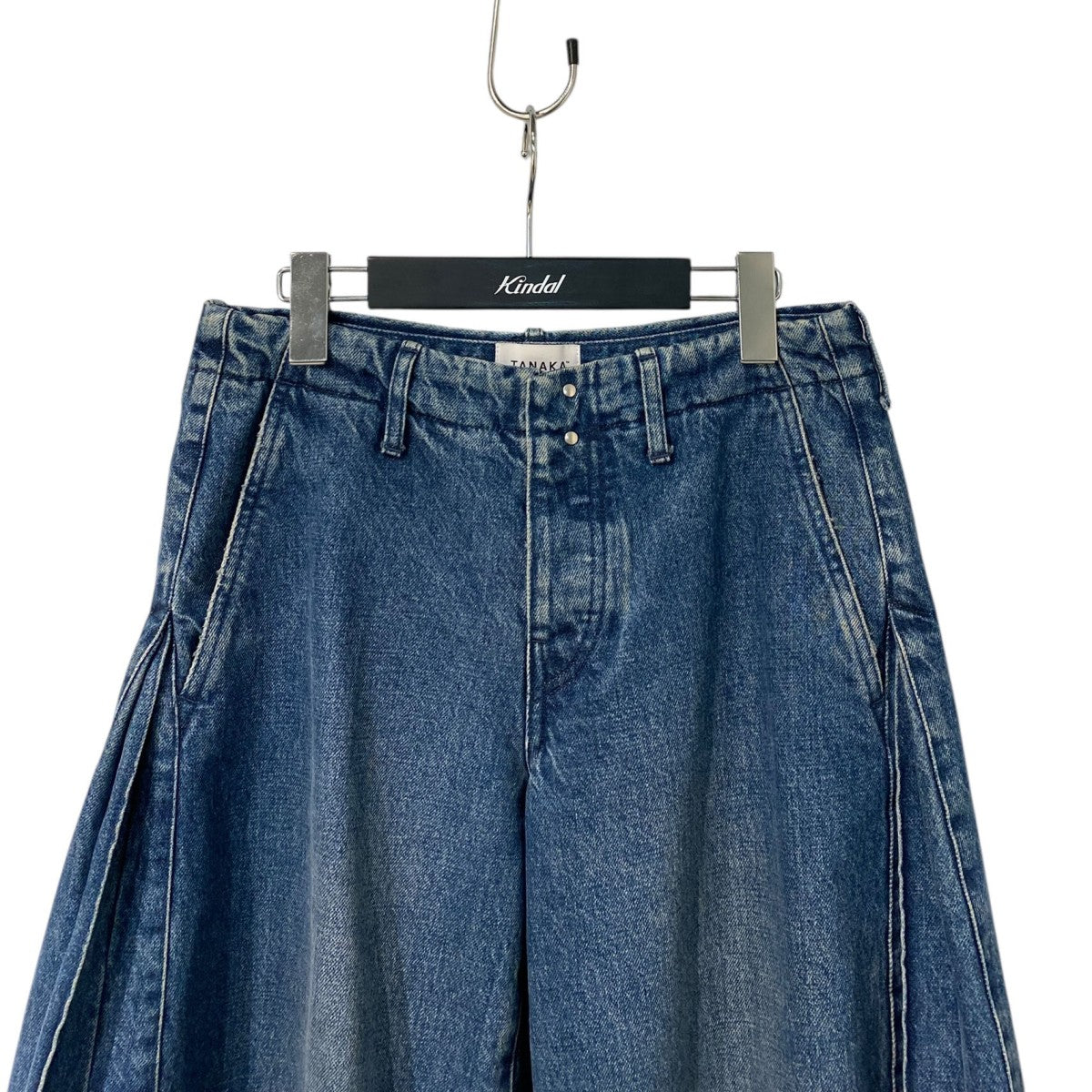 TANAKA ST-171 Jean Shorts Vintage BlueヴィンテージUSED加工サイドPLEATSプリーツデニムショーツハーフパンツ 古着・中古-3枚目のアイテム画像