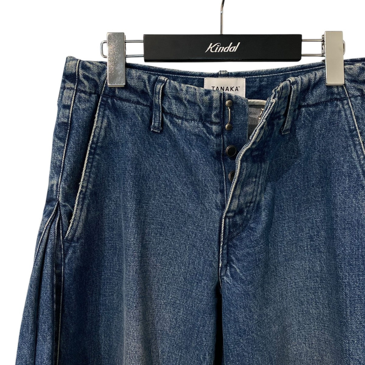 TANAKA ST-171 Jean Shorts Vintage BlueヴィンテージUSED加工サイドPLEATSプリーツデニムショーツハーフパンツ 古着・中古-5枚目のアイテム画像