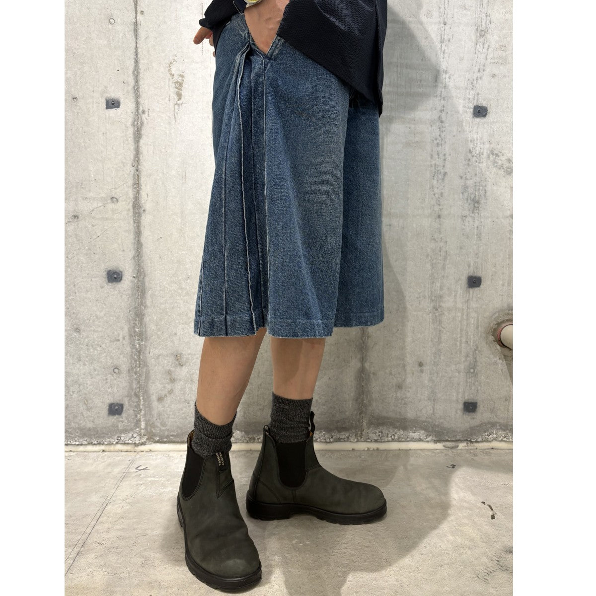 TANAKA ST-171 Jean Shorts Vintage BlueヴィンテージUSED加工サイドPLEATSプリーツデニムショーツハーフパンツ 古着・中古-7枚目のアイテム画像