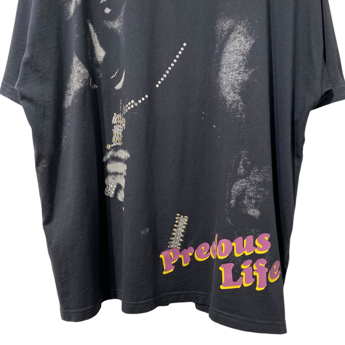 WILLY CHAVARRIA×2PAC 2pac Print Big Willy T Pigment Dye Black Power USED加工オーバーサイズフォトプリントストーンTシャツ 古着・中古-4枚目のアイテム画像