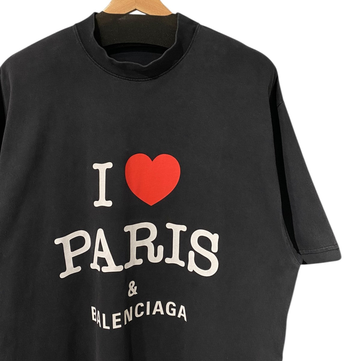 25SS764235 I Love Paris＆Balenciaga T-Shirt USEDヴィンテージ加工モックネックTシャツ