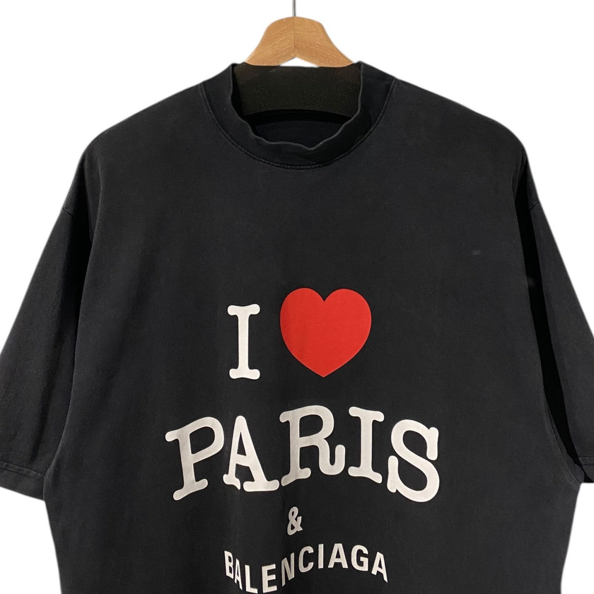 25SS764235 I Love Paris＆Balenciaga T-Shirt USEDヴィンテージ加工モックネックTシャツ