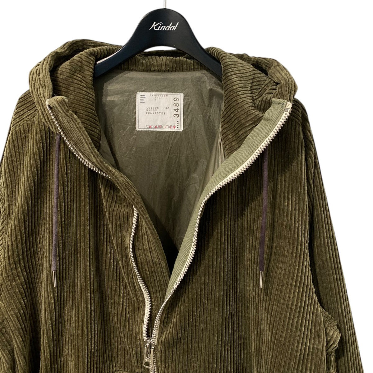 sacai(サカイ) 24AWCorduroy Hoodieセルフ色抜き加工コーデュロイZIP