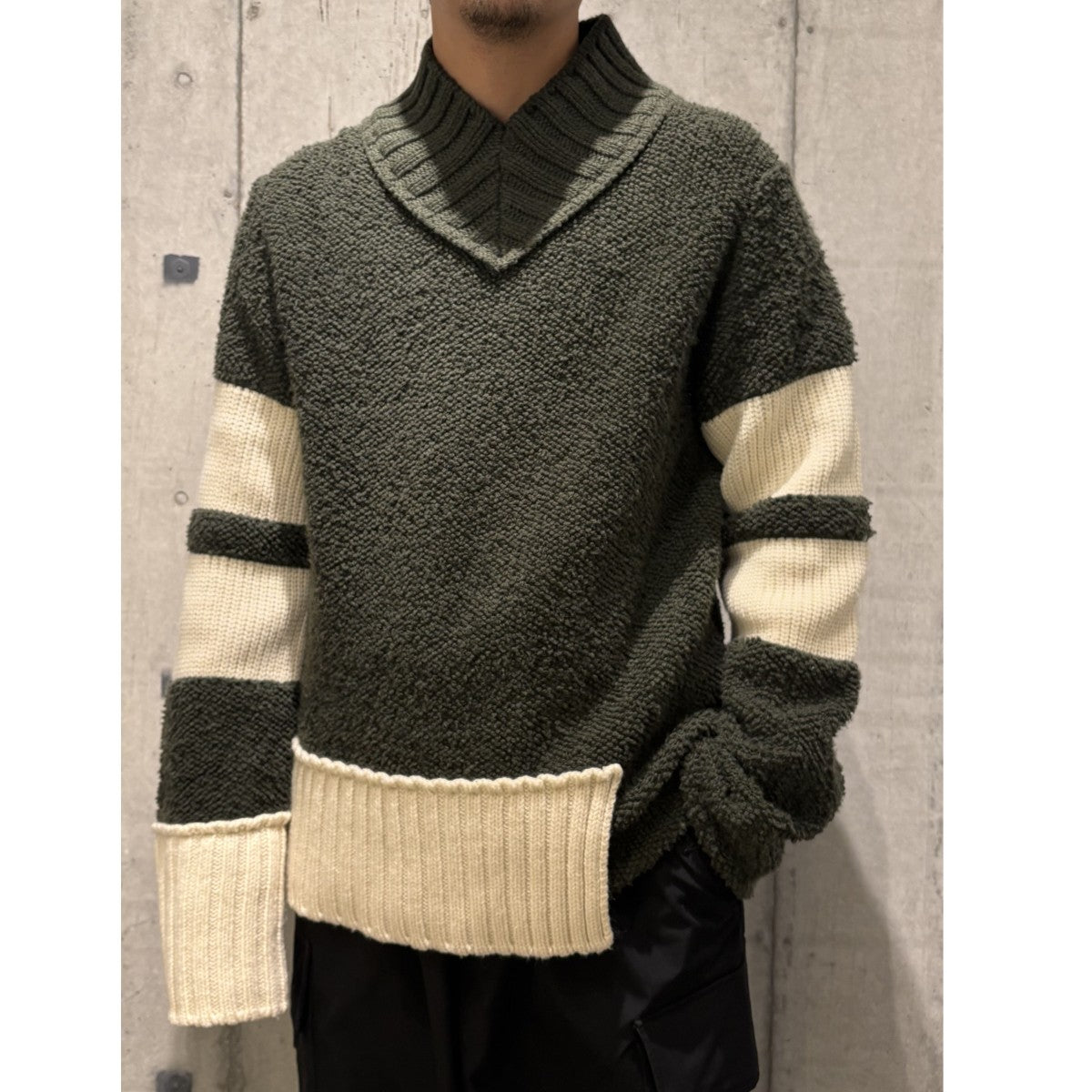 sacai 20AWWool Knit Pulloverウールニット切替プルオーバー 古着・中古-2枚目のアイテム画像