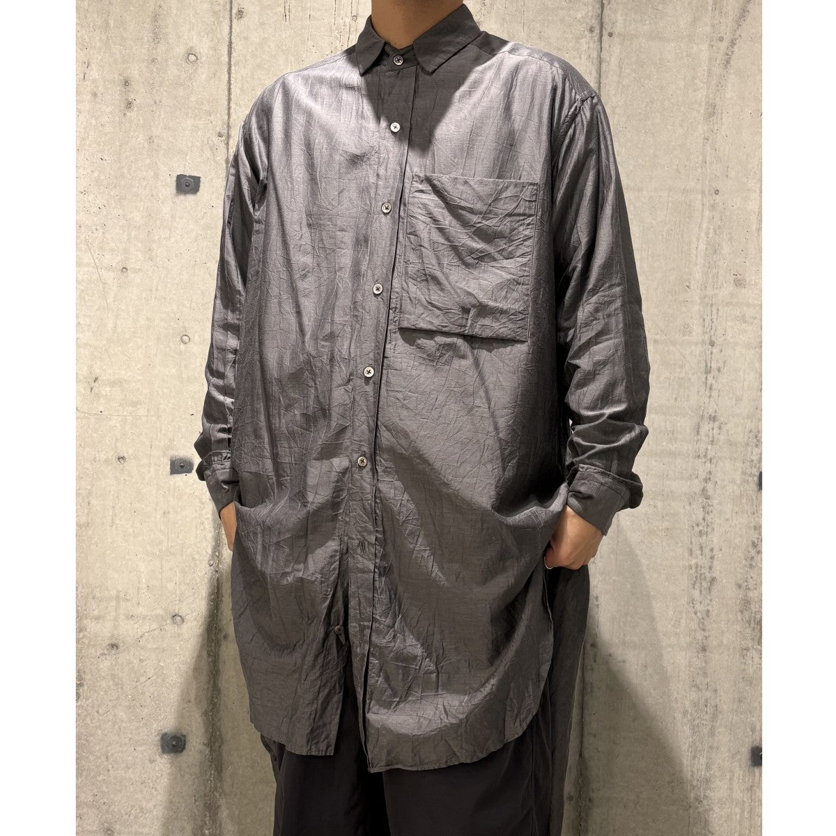 by H． 23SSCotton Silk Shirt Coatコットンシルクシャツコートワンピース 古着・中古-2枚目のアイテム画像