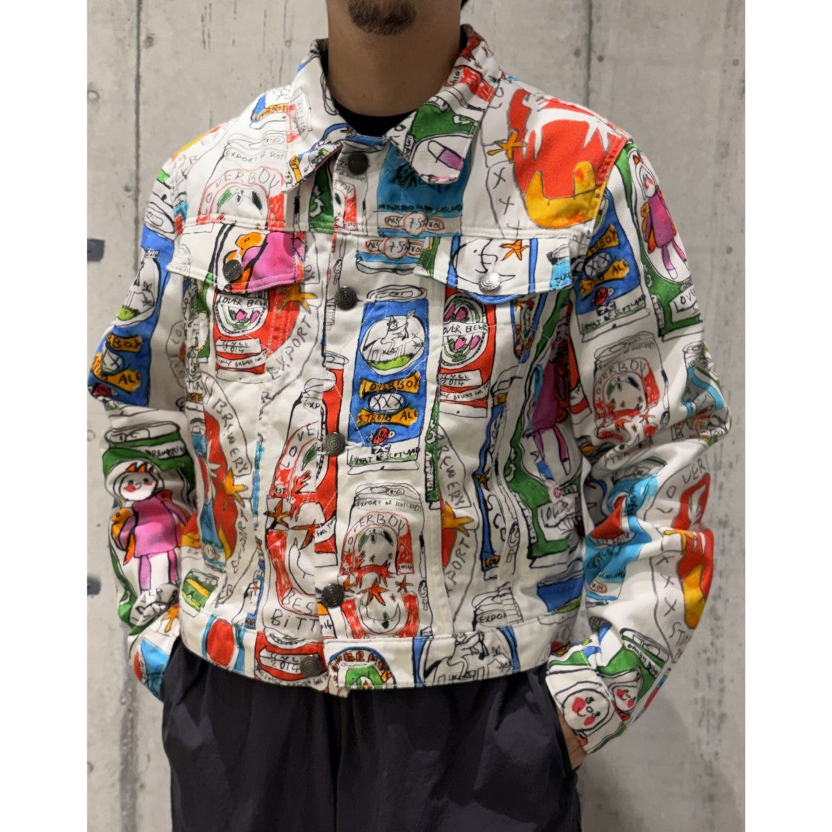 CHARLES JEFFREY LOVERBOY 22AWビール缶Art Denim Jacketアートデニムジャケット 古着・中古-2枚目のアイテム画像