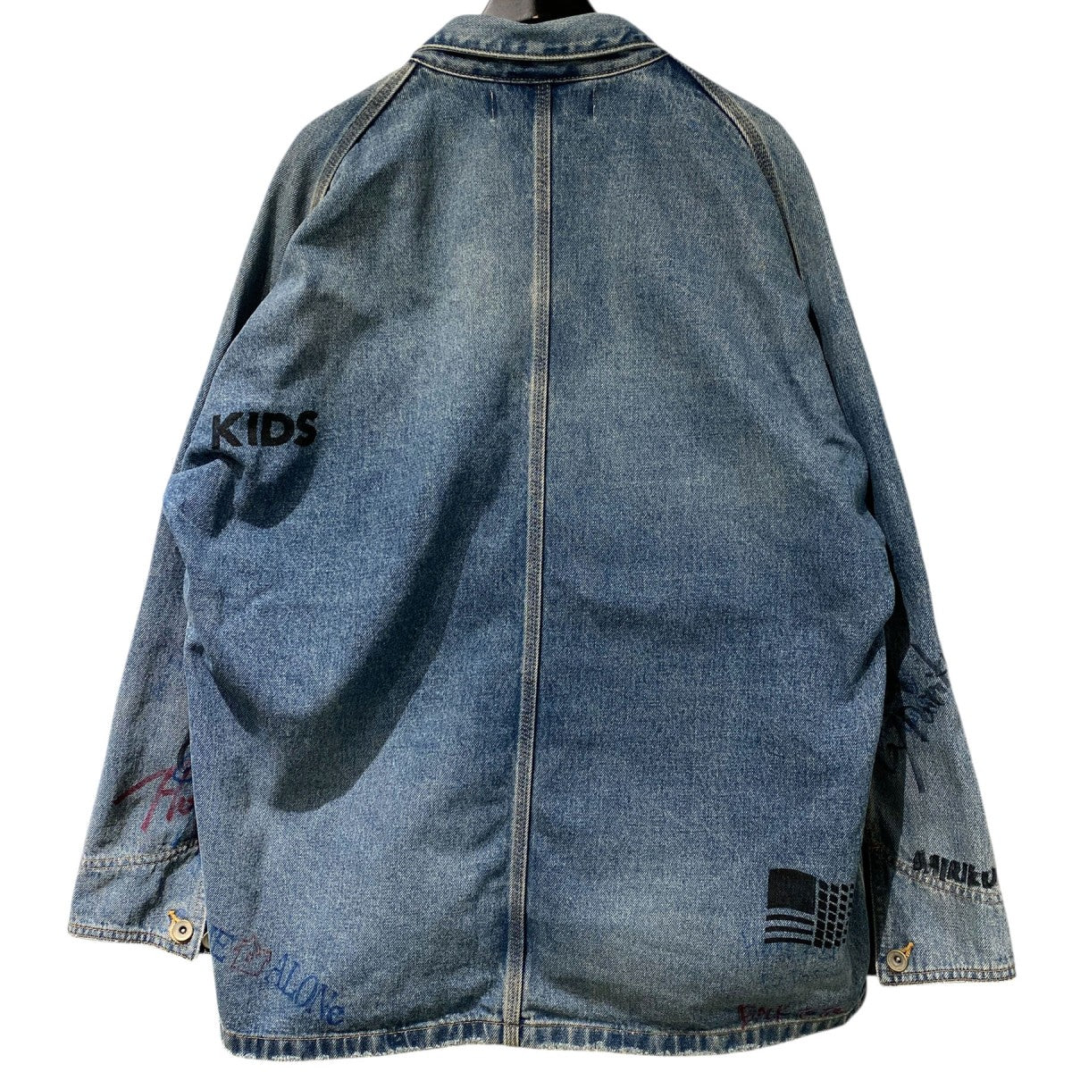 DAIRIKU×ContenaStore 20AW限定Wash N’ WEAR Damage Cover All Vintageヴィンテージ落書きアート加工サイン入りカバーオールデニムジャケット 古着・中古-3枚目のアイテム画像