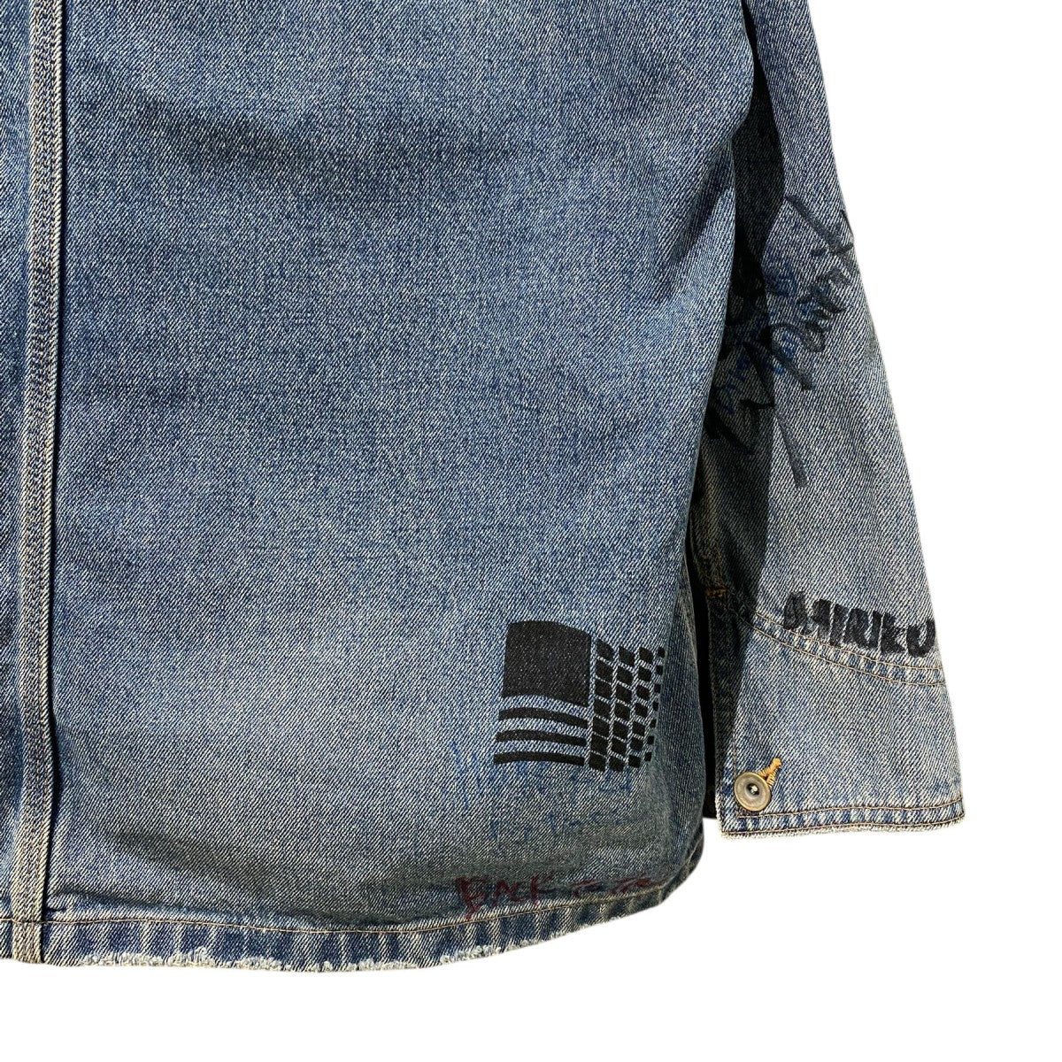 DAIRIKU×ContenaStore 20AW限定Wash N’ WEAR Damage Cover All Vintageヴィンテージ落書きアート加工サイン入りカバーオールデニムジャケット 古着・中古-8枚目のアイテム画像