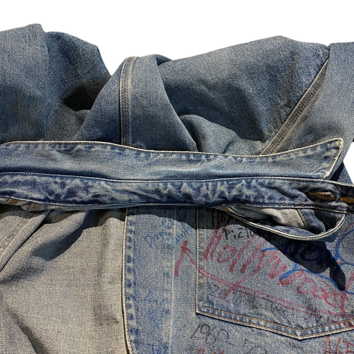 DAIRIKU×ContenaStore 20AW限定Wash N’ WEAR Damage Cover All Vintageヴィンテージ落書きアート加工サイン入りカバーオールデニムジャケット 古着・中古-9枚目のアイテム画像